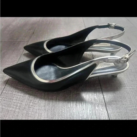 MAX MARA Black Leather Printed Slingback Kitten Heels Size 6 TRENDING - Picture 6 of 6